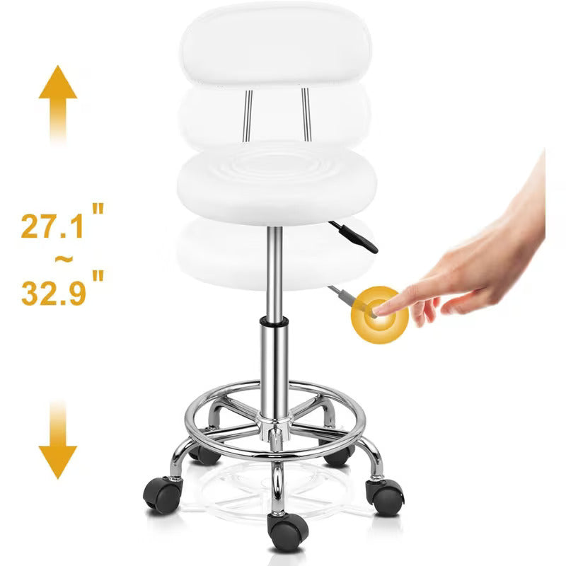 Sgabello Estetico con Schienale Girevole - Altezza Regolabile 200kg
